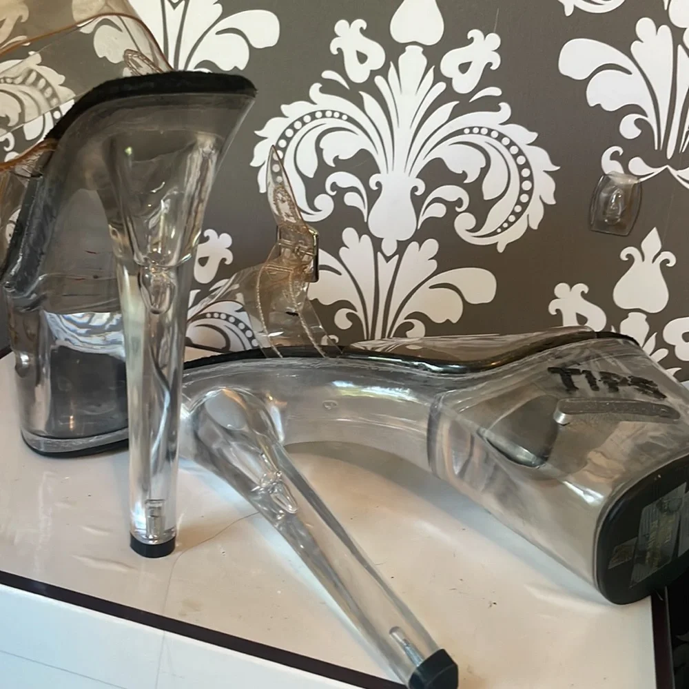 Stripper shoes - platform with place for tips - clear shoes - Halloween, pageant